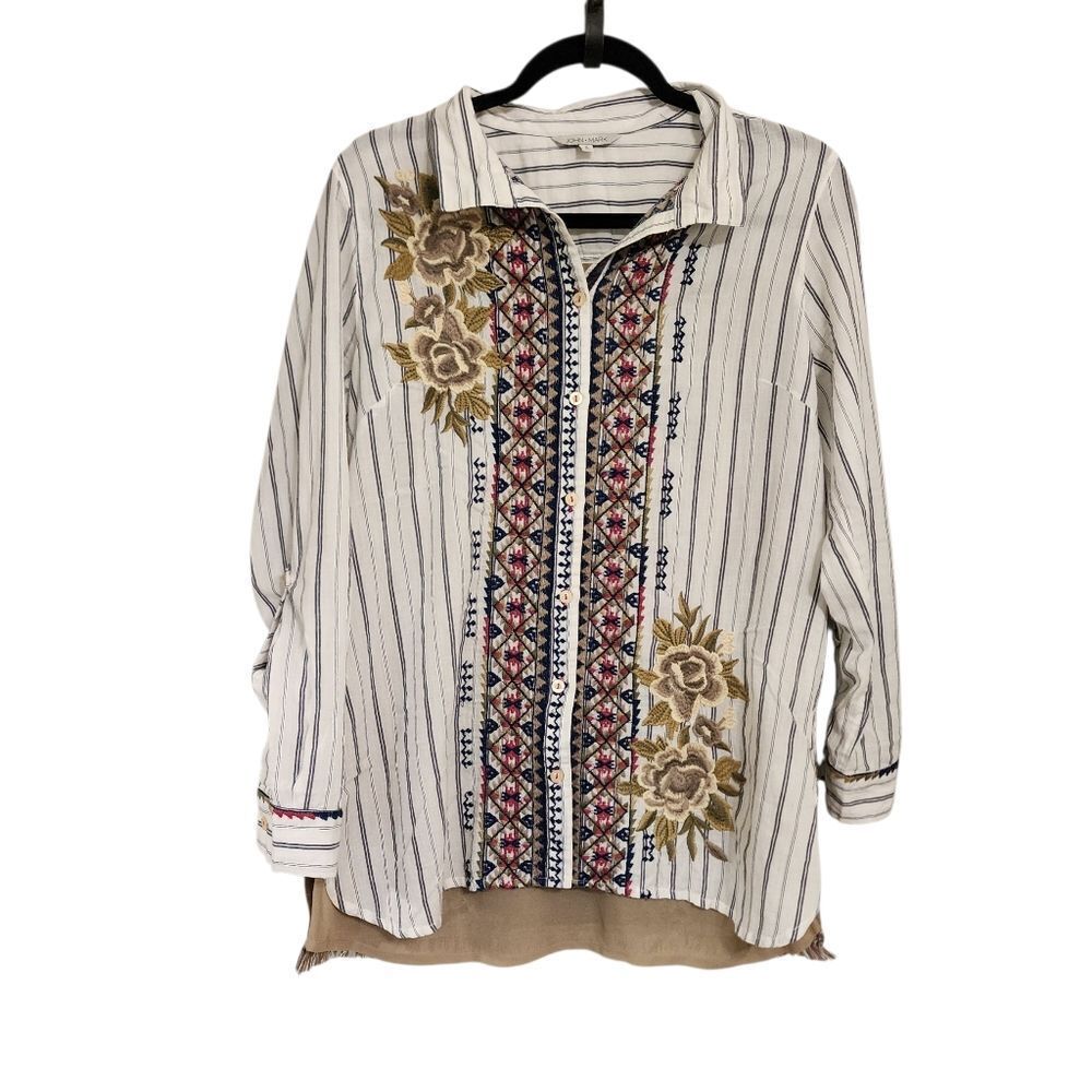 John Mark Top S Long Sleeve Button Up Floral Embroidered Wool Blend Boho Western